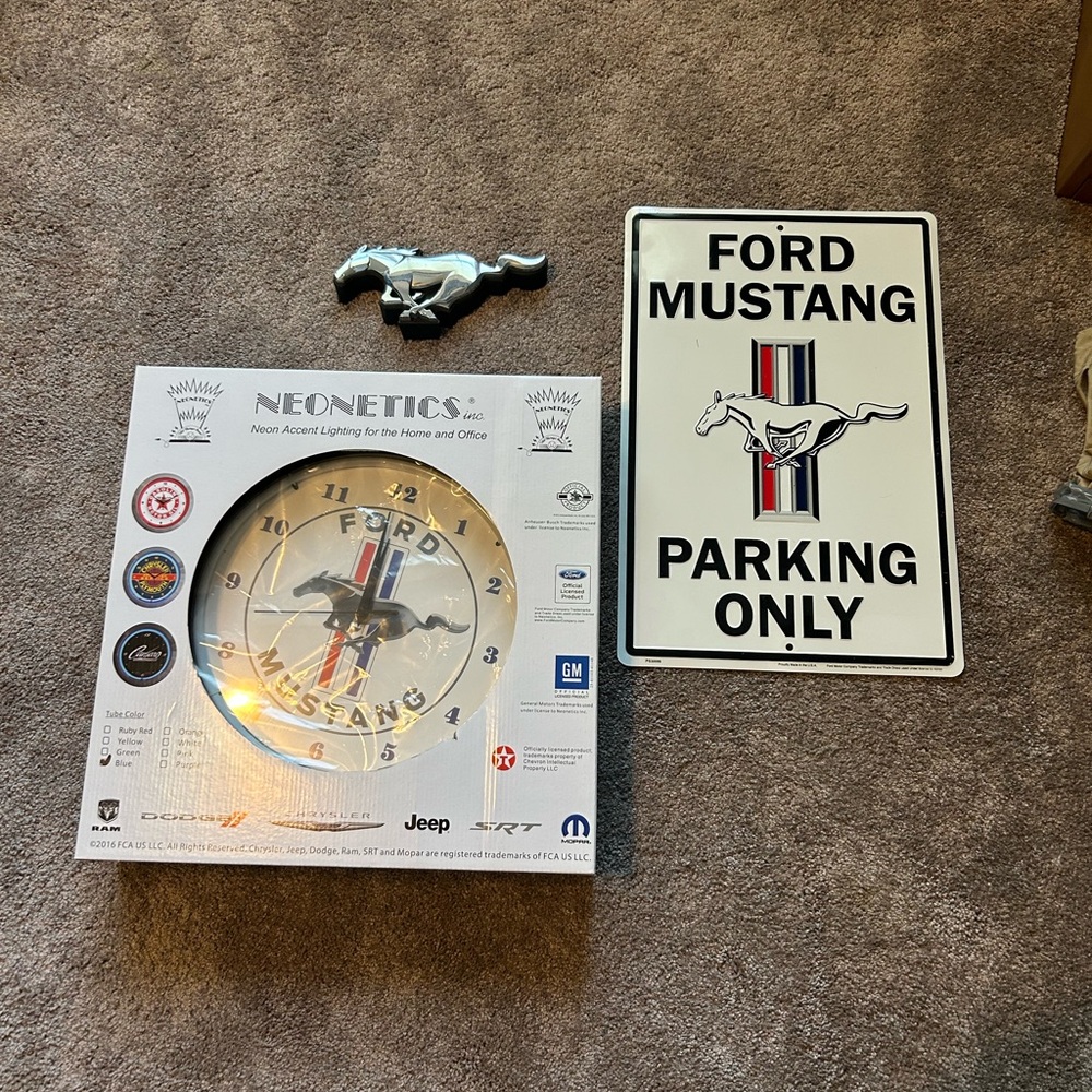 Ford Mustang Bundle - Neonetics Neon Wall Clock, Parking Sign, Real Car Logo
